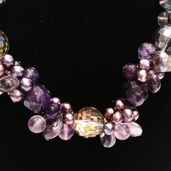Genuine Pearl Amethyst Crystal Gemstone Necklace - Picture 3 of 10